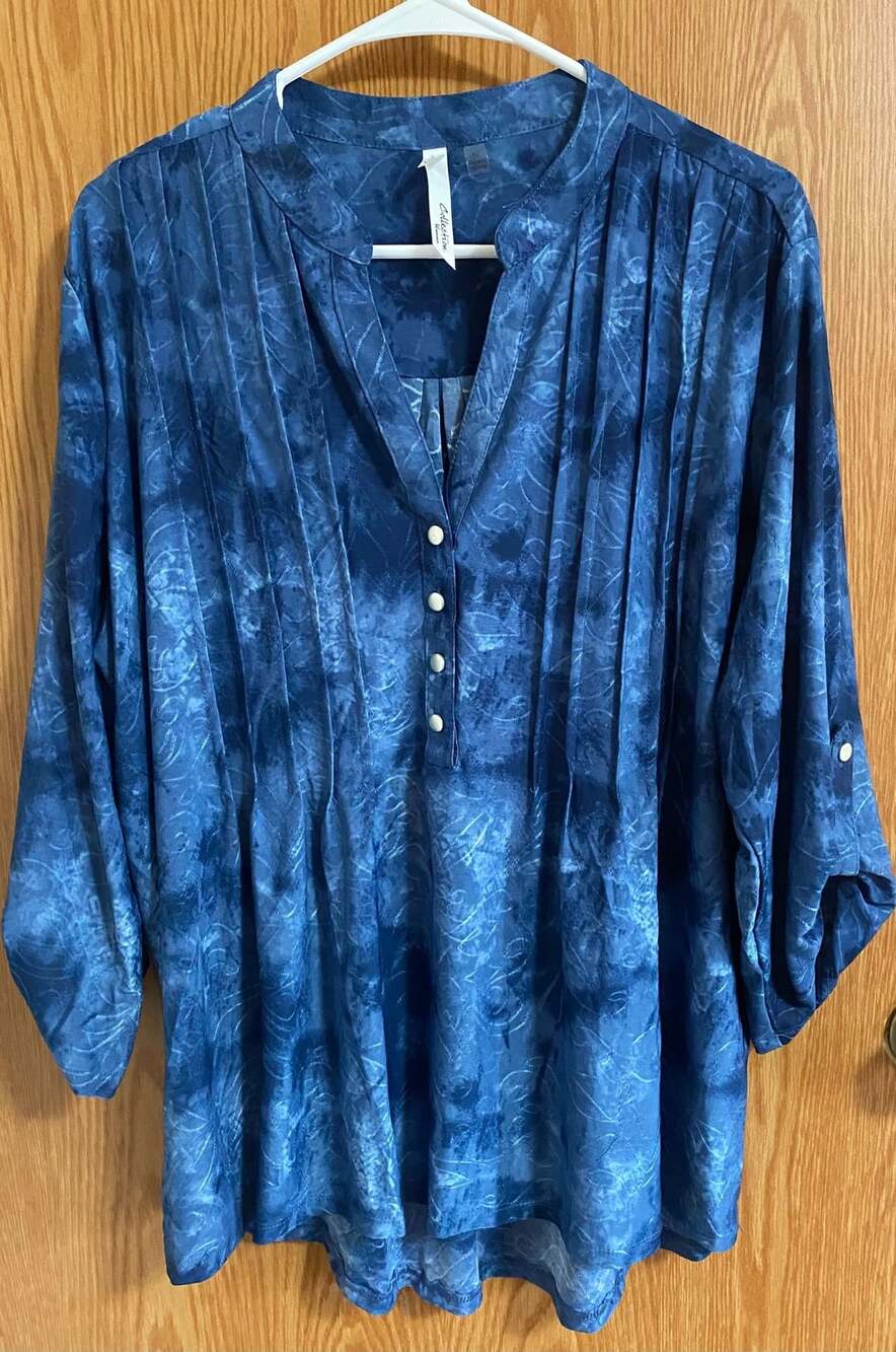 Ny Collection Woman Blue Tie Dye Blouse Size 1X NKU2244